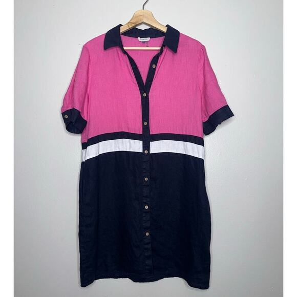 Court & Rowe Of Land and Sea Color Block Button Up Shirt Dress Pink/Blue Medium - Picture 2 of 7